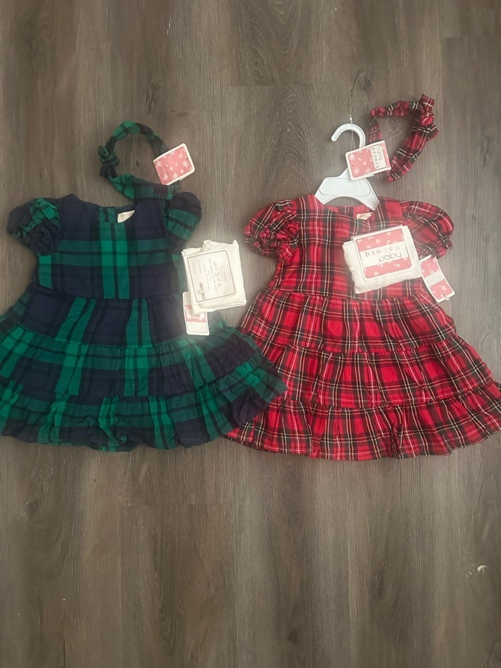 Plaid Puff Sleeve Dress with Headband and Tight size 12 month